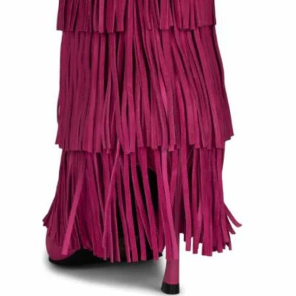 ๐OBSESSED!๐ Genuine Leather Wildhorse Fringe Stiletto Boots in Fuchsia - Picture 7 of 13